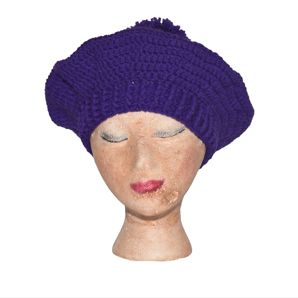 French Knit Pom-Pom Violet Beret